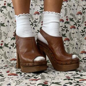 SCHUTZ Tan Leather Platform Mules